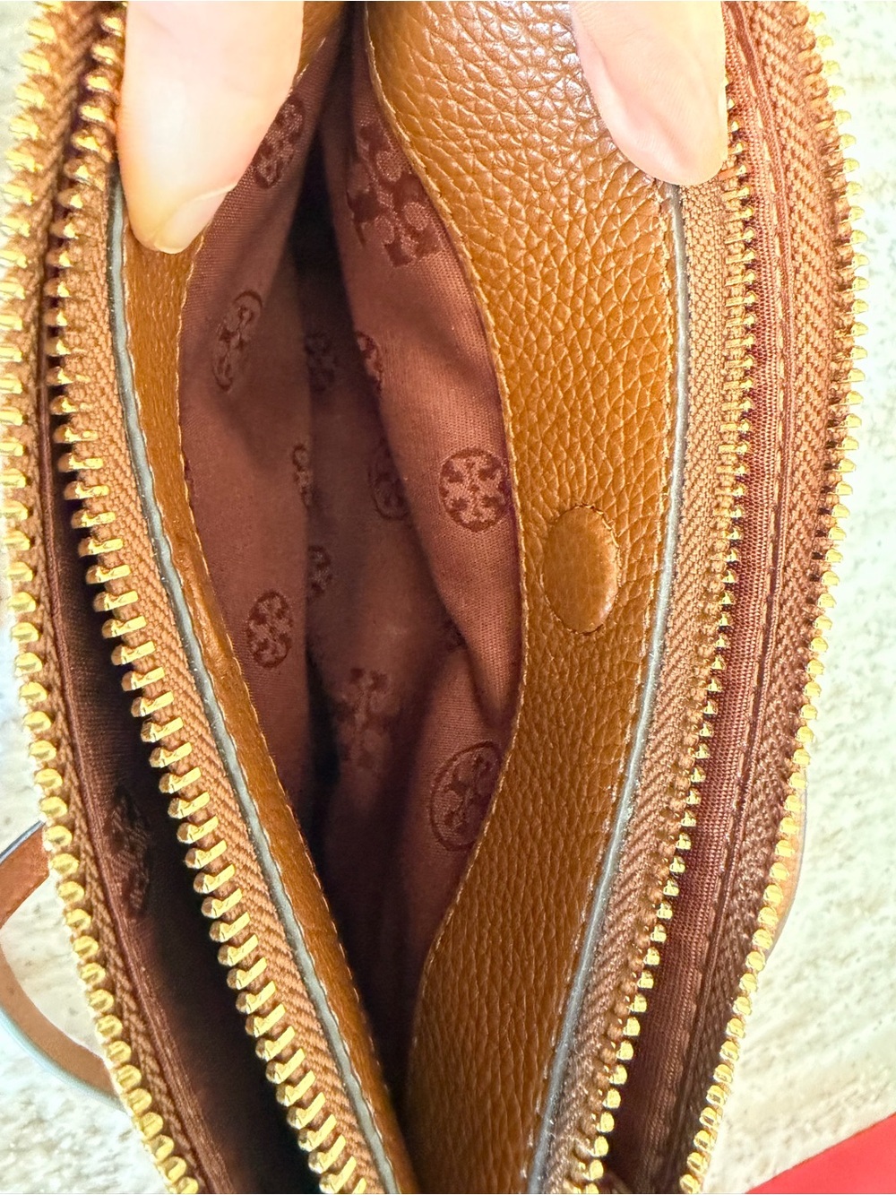 Tory Burch Brown Pebbled Leather Double-Zip Crossbody with Gold Hardware - Picture 5 of 8